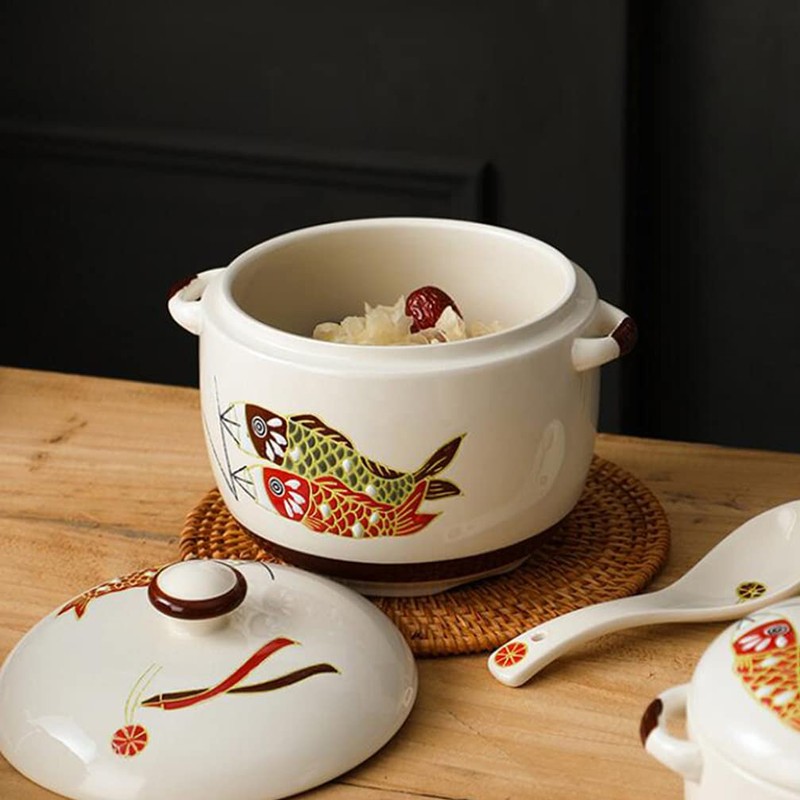 Cabilock 450ml Ceramic Stewing Pot with Lid Round Casserole Clay