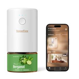SenseFlow Diffusore di Oli Essenziali Wi-Fi SF101S - Ultrasuoni Senza Acqua Profumatore per Ambienti, 100% Vegetale, Aroma 120 Giorni, Ideale per Casa, Hotel e Studio - Bergamotto