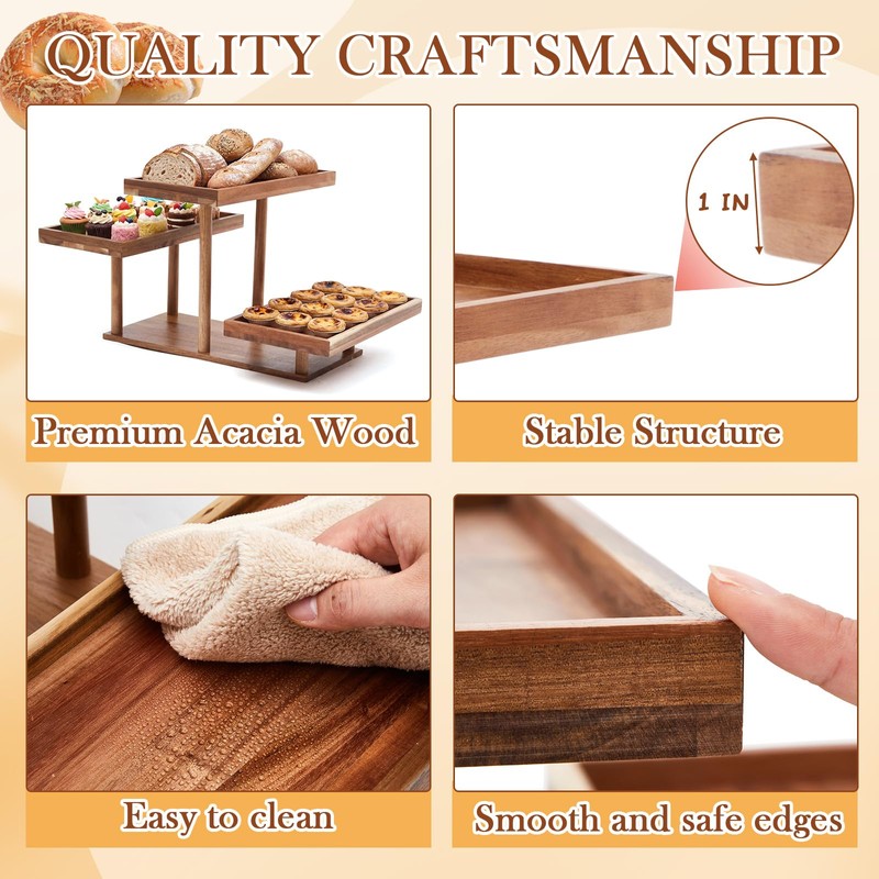 Sintuff 3 Tier Acacia Wood Cupcake Stand, Tiered Serving Tray,