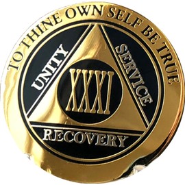 31 Year AA Medallion Elegant Black Gold and Silver Sobriety Chip XXXI