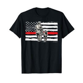 Thin Red Line Firefighter American Flag Patriot Father Son Women Kids Men T-Shirt