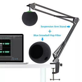 SUNMON Mic Stand with Foam Windscreen For Blue Snowball, Suspension Boom Scissor Arm...