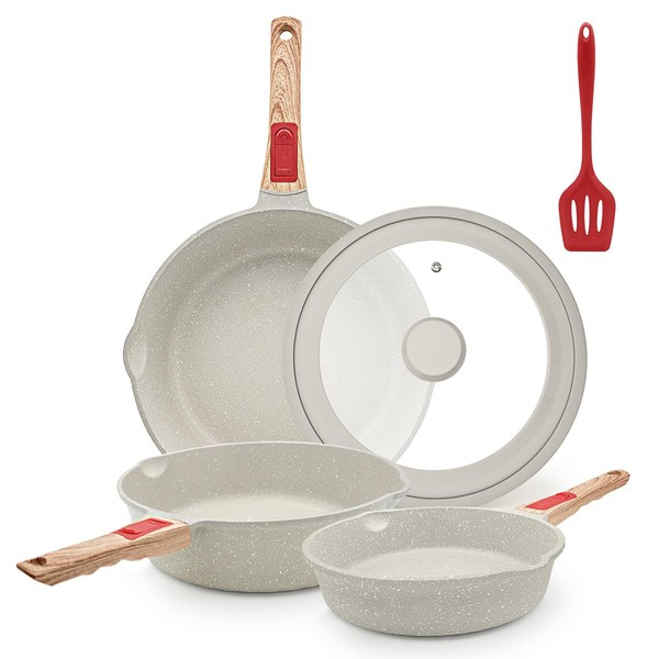 AIKENBBKK 8/9.5/11 inch Deep Frying Pan Set with Lid, 5