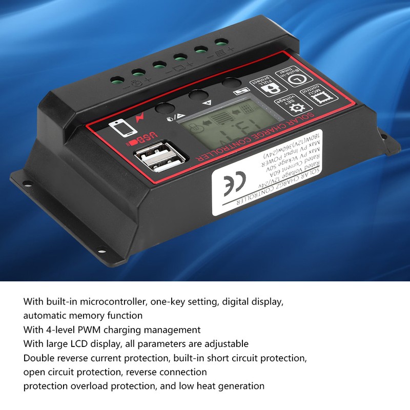 12V 24V Solar Photovoltaic Meter Intelligent Digital Display Controller USB