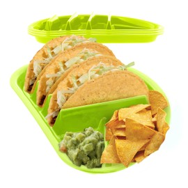 Arrow Home Products Fiesta Taco Plate, 4 Pack - Each Plate Includes 3 Taco Holders Plus 2 Compartments - BPA Free Plastic, Made in the USA, Dishwasher Safe - Teal Blue