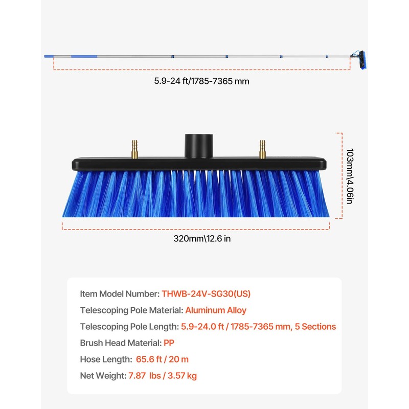 VEVOR Water Fed Pole Kit, 24FT Solar Panel Cleaning Pole