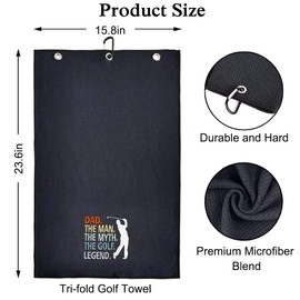 DYJYBMY Dad The Man The Myth Funny Golf Towel, Embroidered Golf Towels for Golf Bags with Clip, Golf Gifts for Men Woman, Birthday Gifts for Golf Fan, Retirement Gift, Dad Golf Towel