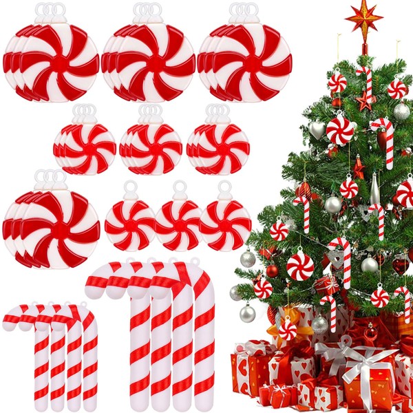 Hooqict - 48 piezas de bastones de caramelo de Navidad, guirnalda de plástico para decoración de caramelo, árbol de caramelo, guirnalda de caramelo, adornos con alambre de vidrio, para fiestas de Navidad, decoración del hogar