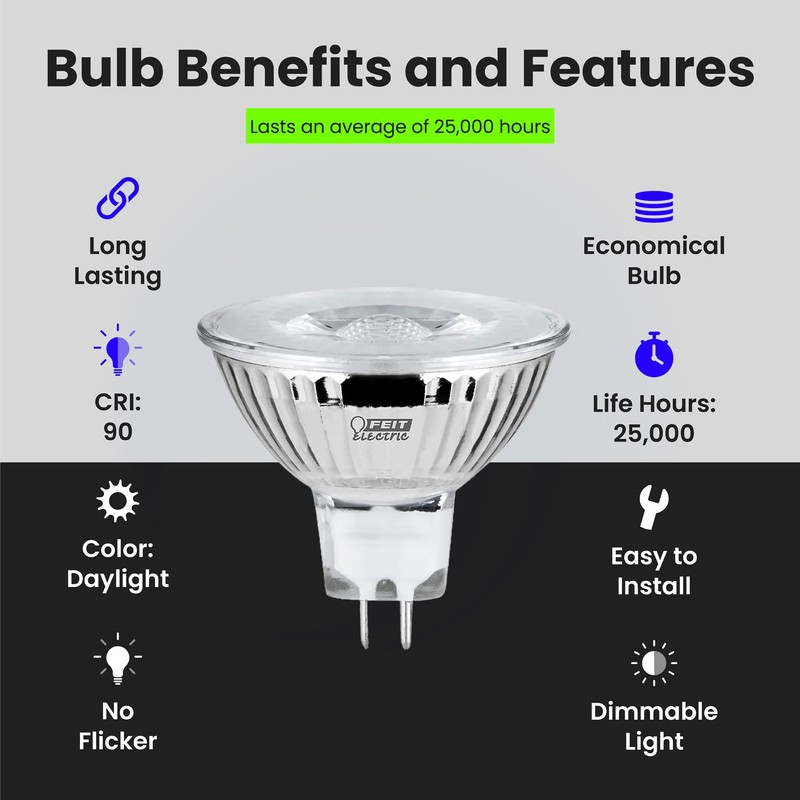Feit Electric 6W LED Bulbs with 50W Equivalent, Dimmable, MR16