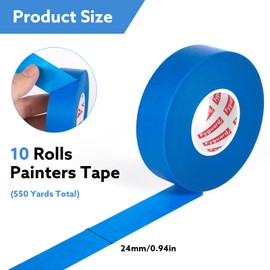 Fyguard Blue Painters Tape 1 Inch Wide, 10 Pack Blue Painters Tape Bulk Blue Masking Tape Blue Tape for Wall Painting Masking Edges Trimming, Home Use (550Yards Tatol)