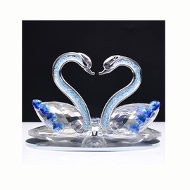 Crystal Swan, Crystal Swan Figurines, Couple Lover Swan Statues, Clear Crystal Swan Ornaments Collectibles, Paperweight Wedding Living Room Home Office Tabletop Decor Valentine's Day (5.5"/14cm, Blue)
