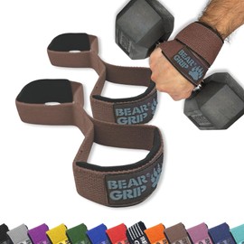 BEAR GRIP - Premium Figure 8 weight lifting straps (sold in pairs) (BROWN)