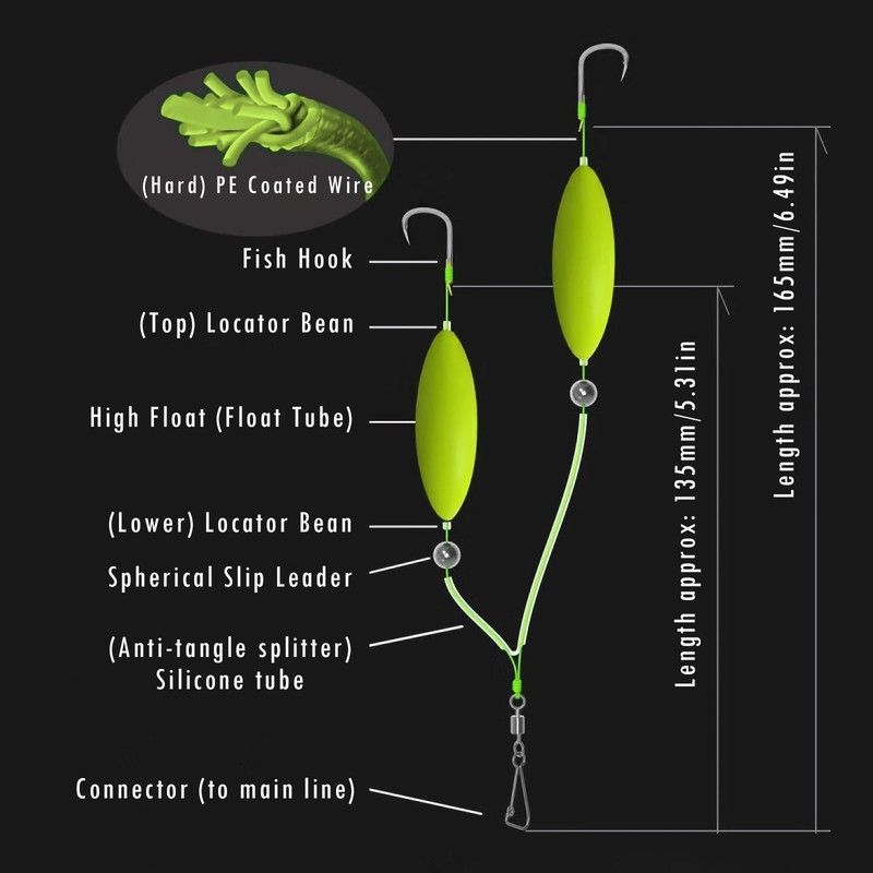 Aerbee Double-Hook Reverse Bottom Rig, Anti Tangle Fishing Hooks, Swimming