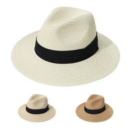 Yutdeng Men's Panama Hat Rollable Women's Sun Hats Classic Hats Breathable Mountain Straw Bogard Hat Summer Straw Hats Adjustable Beach Hat UV Sun Hat for Outdoor Use, White