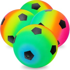 Regenbogen Spielbälle für Kinder und Erwachsene, 4 Stück mit 1 Handpumpe, Bunte Hüpfbälle Gummibälle Aufblasbare Handball Bunt (Football 4)