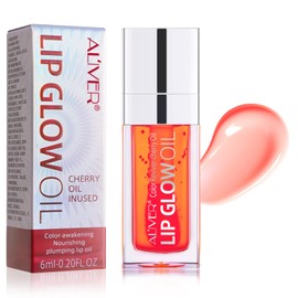 Uocasi Plumping Lip Oil, Hydrating Lip Gloss Tinted Lip Balm Transparent Lip Care, Big Brush Head Glitter Shine, Long Lasting Nourishing Non-sticky Fresh Texture (#2 Coral), 1 count