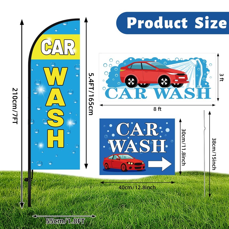 Mindsoft 5 Set Car Wash Sign Include 7 ft Feather