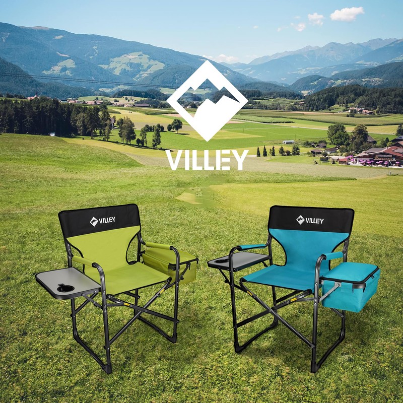 VILLEY Heavy Duty Directors Chair, Folding Camping Chairs, with Cooler