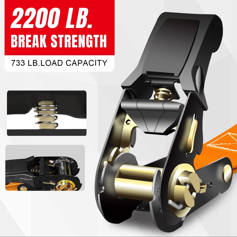 Jack Boss 2200 LB Break Strength Ratchet Straps Heavy Duty