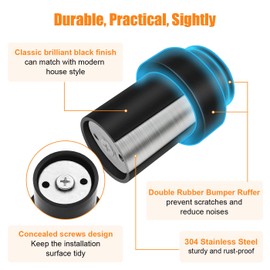 6 Pack Door Stoppers, Floor Door Stop 2.5 Inch Cylindrical Black Doorstops Rubber Bumper Modern Commercial Floor Mount Door Stoppers Wall Protectors