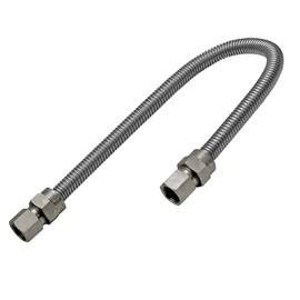 Highcraft GUHD-TT38-24I Gas Line Hose 1/2'' O.D. x 24'' Length with 3/8 in. FIP Fitting, Uncoated Stainless Steel Flexible Connector, 24 Inch