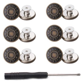GIYOMI 20mm No Sewing Jeans Buttons Replacement Kit with Metal Base,12 Sets Nailess Removable Metal Buttons Replacement Repair Combo Thread Rivets and Screwdrivers (0.79 inch)