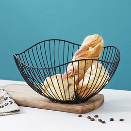 NORHOR Metal Fruit Basket, Iron Wire Fruit Basket, Fruit Bowls, Fruit and Vegetable Storage Basket with Wave Shape Design for Kitchen- Decorative Countertop Centerpiece. (Black spiral)