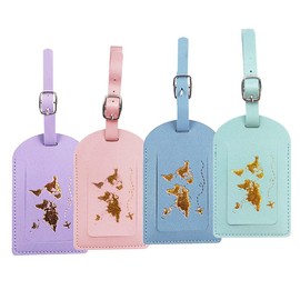 SULIUDAJI Pack of 4 Suitcase Tags, Luggage Tags Made of PU Leather, Waterproof Suitcase Tags with Adjustable Buckle for Pet Bags, Travel Backpacks