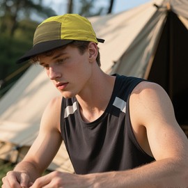 Croogo Breathable Flat Brim Trucker Hat Men 5 Panel Multi Color Baseball Cap Quick Dry Sports Cap Unisex Sun Hat,Yellow-WSGB1