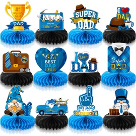 Pajean 12 Pcs Father's Day Decorations Double Sided Printing Fathers Day Table Centerpieces Blue Best Dad Table Toppers Happy Fathers Honeycomb Centerpieces for Fathers Day Party Favors Supplies