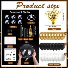 6 Sets Graduation Table Centerpieces Decoration Metallic Foil Spray Grad Burst Centerpiece with White Black Gold Balloons Bobo Balloons for Class of 2025 Grad Prom Party Decorations Supplies