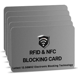 SaiTech IT 5 Pack RFID Blocking Cards, One Card Protects Entire Wallet Purse for Men & Women, NFC Contactless Bank Debit Credit Card Protector ID ATM Guard Card – Grey