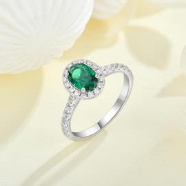 Old English Jewellers 925 Sterling Silver Emerald CZ Oval Cluster Ring size J K L M N O P Q R S - May BIRTHSTONE - Rhodium Overlay (Q)