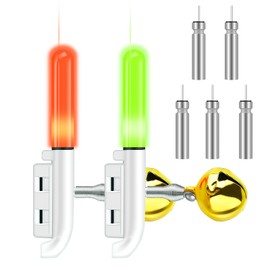 Upgraded Fishing Light, 2pcs Fishing Bite Alarm Rod Tip Lights for Night Fishing Portable Alerter Tackle Sea Fishing Accessories (Green, red & Flashing & Bells Ring on bite)