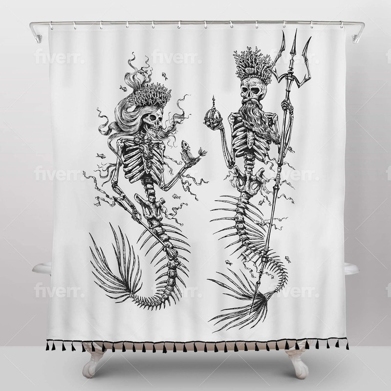 Mermaid Shower Curtain for Gothic Bathroom Decor- Gothic Shower Curtain