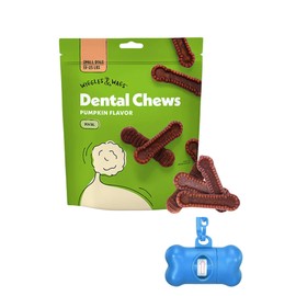 Wiggles & Wags Golosinas dentales para Perros pequeños, Sabor Calabaza, 340 Gramos con dispensador en Forma de Hueso y Rollo.