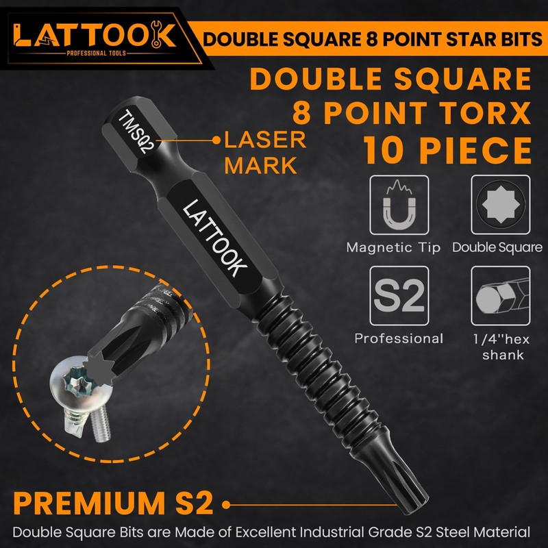 Double Square 8 Point Torx Star Bit Set, Magnetic S2