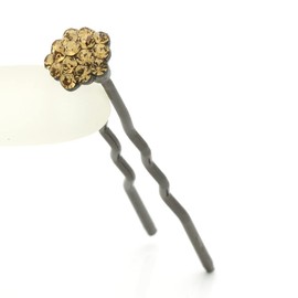 Small Decorative Hair Stick Flower Cluster Rhinestone Crystal Hair Bun Stick, Light Brown