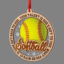 Softball Christmas Ornaments, Softball 2 Layer Wood & Acrylic Ornament for Boy, Girl, Kids Softball Player Ornament Decoration, Sports Fan Ornament 2023, Softball Gifts for Christmas Decor.