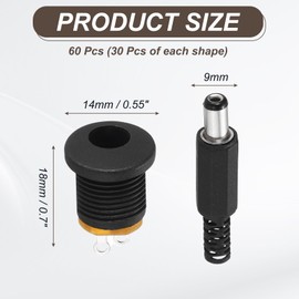 sourcing map 30pcs DC5521 Power Jack Female Panel Mount Connector+30pcs DC5521 Male Plug for Guitar, Car Audio, Power Supply