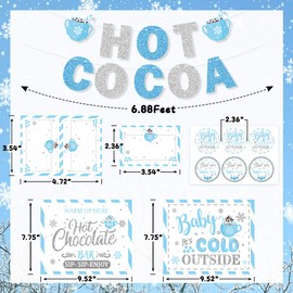 UTOPP Hot Chocolate Bar Kit Hot Cocoa Bar Banner Baby It's Cold Outside Bar Sign Toppings Labels Cup Tags Stickers with 30pcs Snowflake Balloons for Christmas Party Winter Wonderland Birthday Baby Shower New Year Party Decorations
