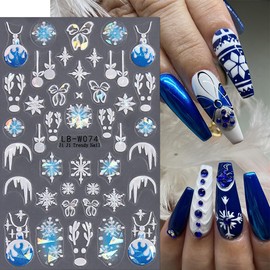 4Sheets Christmas Nail Art Stickers 3D Self-Adhesive Gingerbread Man Nail Design Decals Aurora Snowflake Nail Stickers Xmas Tree Bell Elk Bow Nail Decals for Women Girls DIY Winter Manicure Charms
