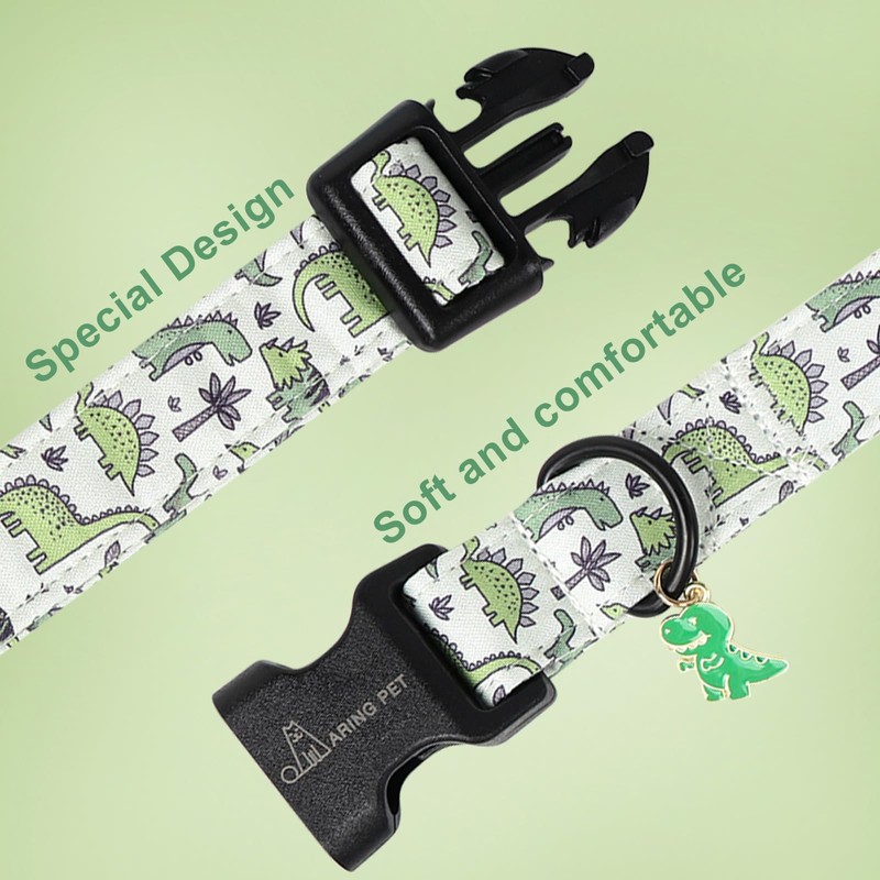 ARING PET Dog Collar, Dog Collar with Green Dinosaurs Printed,