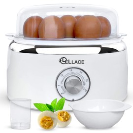 LELLACE Electric Egg Boiler with Timer and Alarm - 1 to 7 Eggs - Hard Egg, Mollet or Water Use - 400W Egg Boiler with Poche Egg Shell.