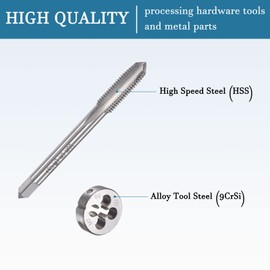 QUARKZMAN M7 x 1 mm Metric Tap and Round Die Set x 1 Set 3 Flutes High Speed Steel for Processing Hardware Tool