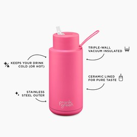 frank green - Ceramic Reusable Bottle - Stainless Steel Water Bottle With Straw, Insulated Water Bottle, Metal Water Bottle - Flip Straw Lid - 34oz - Lilac Haze