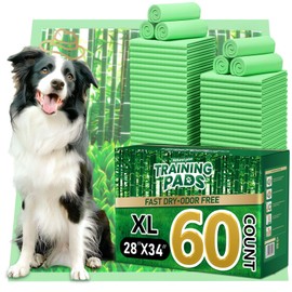 DOGGO DOUG Puppy Pads XL 60 Count - 28"x34" Extra Large Pee Pads for Dogs Odor Blocking, Leak-Proof Potty Training Pad Super Absorbent, 6-Layer Leak-Bamboo Patterns Dog Pads