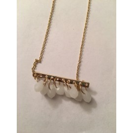 Unbranded Necklace 22” Chain With  Pendant Gold Bar With White Stones  1.75” W New NIP