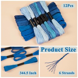 Amrules Friendship Bracelet String, 12 Skeins Blue Series Cross Stitch Thread, 344.5 Inch Cotton Embroidery Floss, Hand Embroidery Thread for DIY Sewing and Embroidery Crafts Making