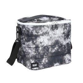 Built Puffer Crossbody Lunch Bag Lightweight, Insulated and Reusable, Black and White Nightfall Tie Dye, 13 Can Capacity